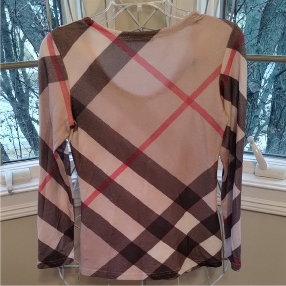 Burberry Checkered Long Sleeve Top - Brown and Red - Picture 2 of 8